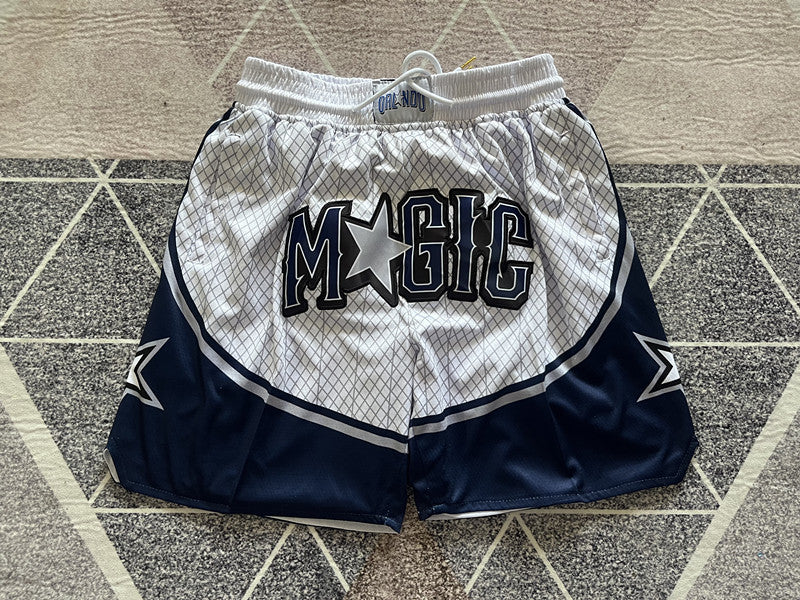 White Orlando Magic premium basketball shorts, full front view