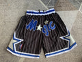 Black Orlando Magic premium basketball shorts, full front view