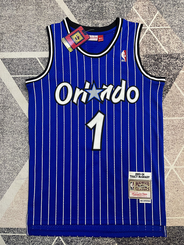 Orlando Blue Retro Basketball Jersey #1 front view [SPMERGE:P330:front]