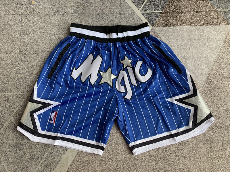 Blue Orlando Magic premium basketball shorts, full front view