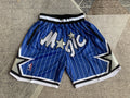 Blue Orlando Magic premium basketball shorts, full front view