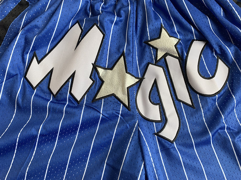Blue Orlando Magic premium basketball shorts, graphic detail
