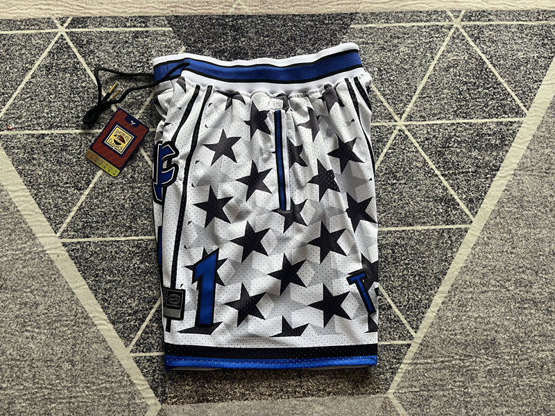 White Orlando Magic premium basketball shorts, side panel detail