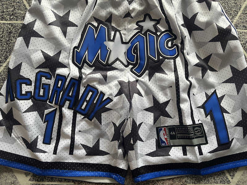White Orlando Magic premium basketball shorts, waistband and label detail