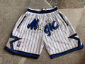 White Orlando Magic premium basketball shorts, full front view