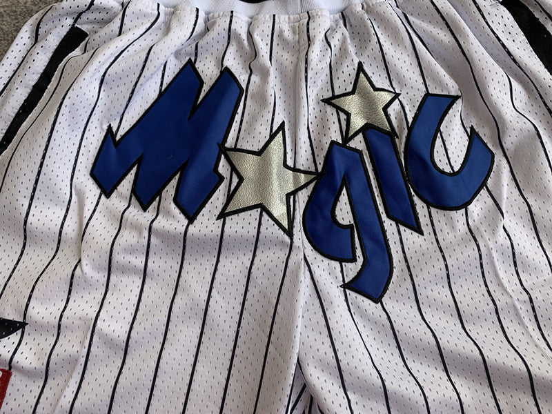 White Orlando Magic premium basketball shorts, graphic detail