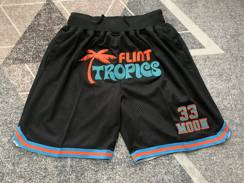 Black Palm Tree premium basketball shorts, full front view
