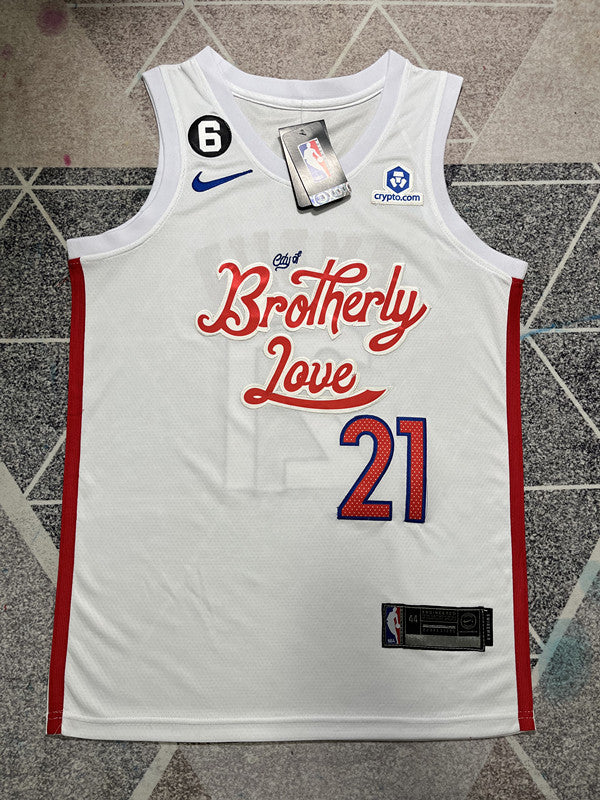Philadelphia 2023 White Basketball Jersey #21 front view [SPMERGE:P003:front]
