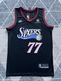 Black Philadelphia 76ers basketball jersey, full front view