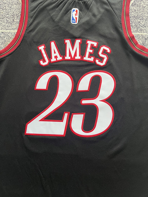 Black Philadelphia 76ers basketball jersey, back lettering and number detail
