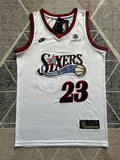 White Philadelphia 76ers basketball jersey, full front view
