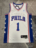 Philadelphia White Basketball Jersey #1 front view [SPMERGE:P103:front]