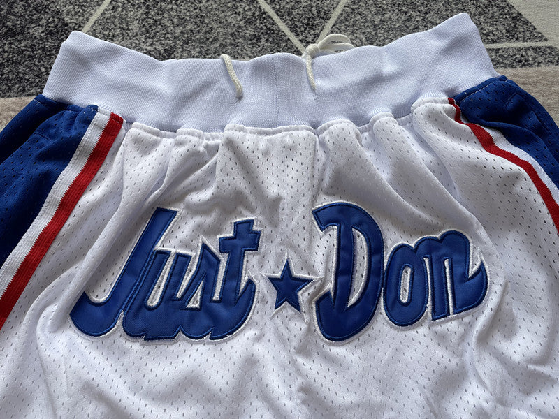 White Philadelphia 76ers premium basketball shorts, graphic detail