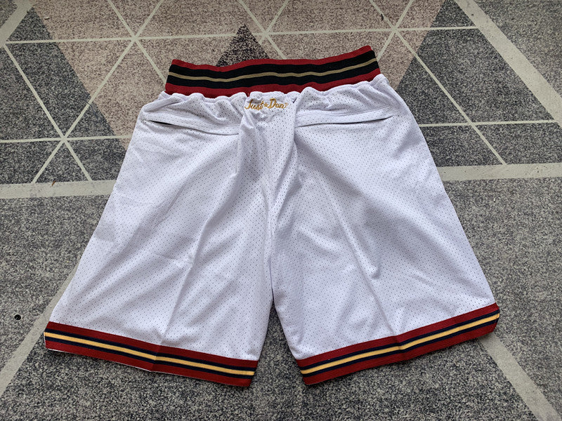 White Philadelphia 76ers premium basketball shorts, full back view