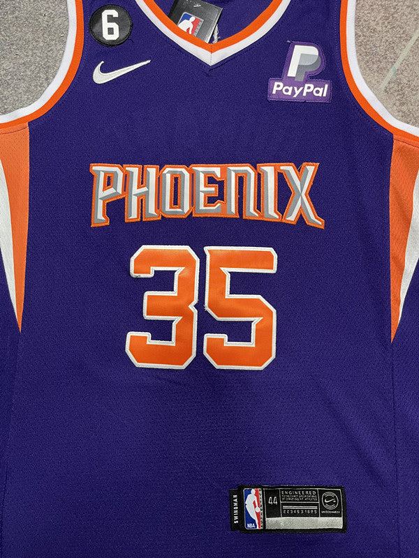 Purple Phoenix Suns basketball jersey, front graphic detail