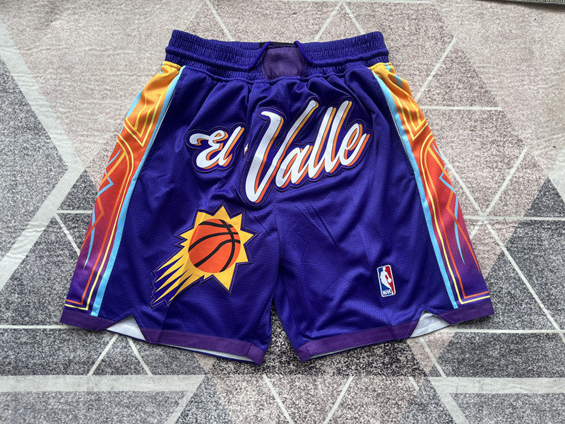 Purple Phoenix Suns premium basketball shorts, full front view