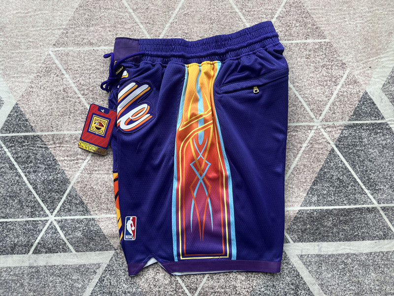 Purple Phoenix Suns premium basketball shorts, side panel detail