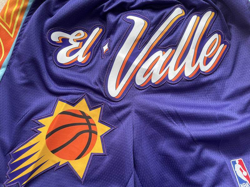 Purple Phoenix Suns premium basketball shorts, waistband and label detail