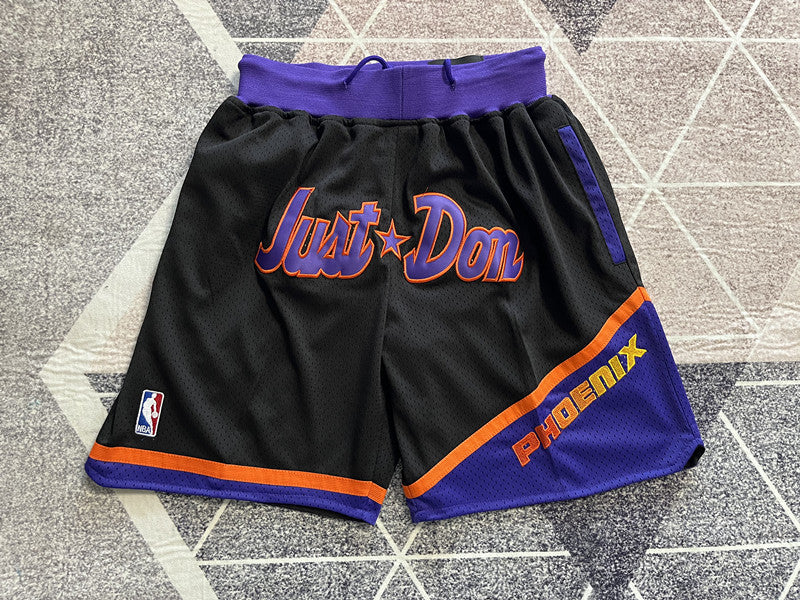 Black Phoenix Suns premium basketball shorts, full front view
