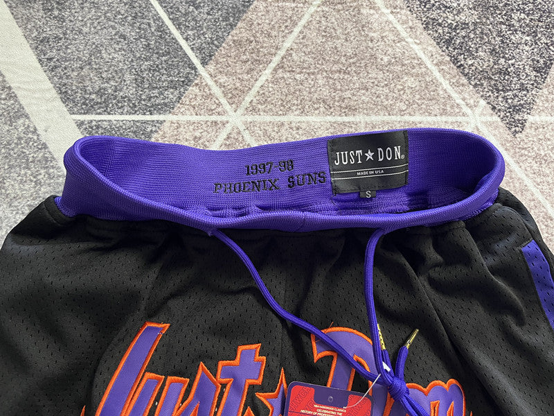 Black Phoenix Suns premium basketball shorts, waistband and label detail