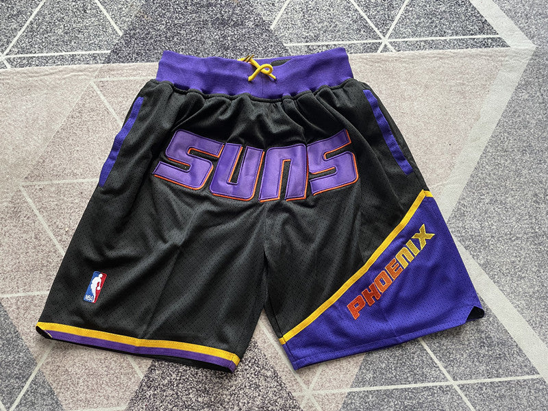 Black Phoenix Suns premium basketball shorts, full front view