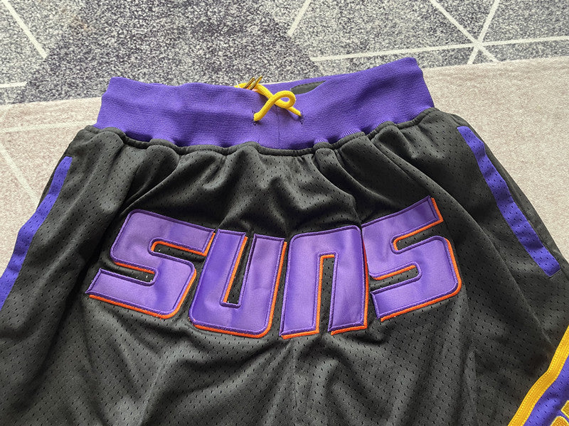 Black Phoenix Suns premium basketball shorts, graphic detail