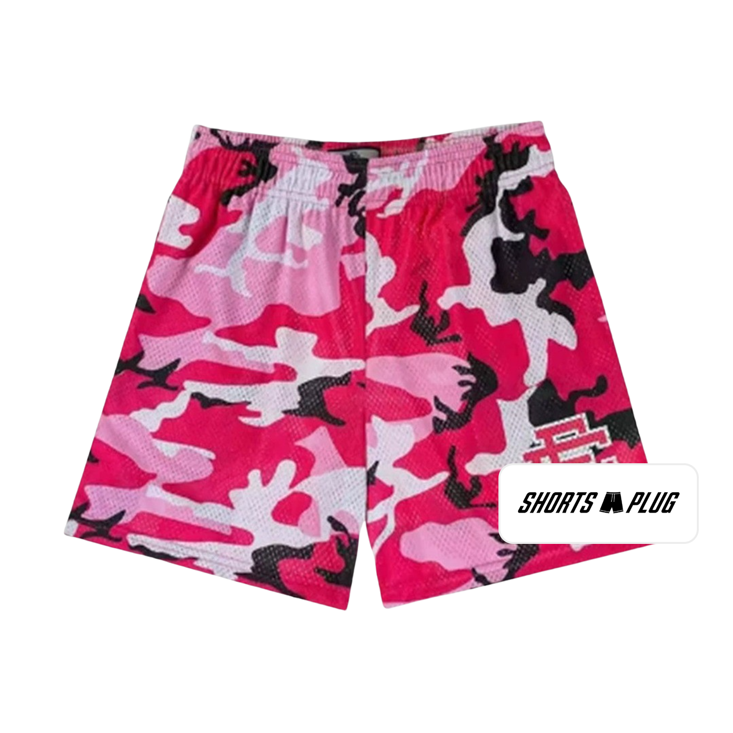 Pink Camo mesh shorts - front product view