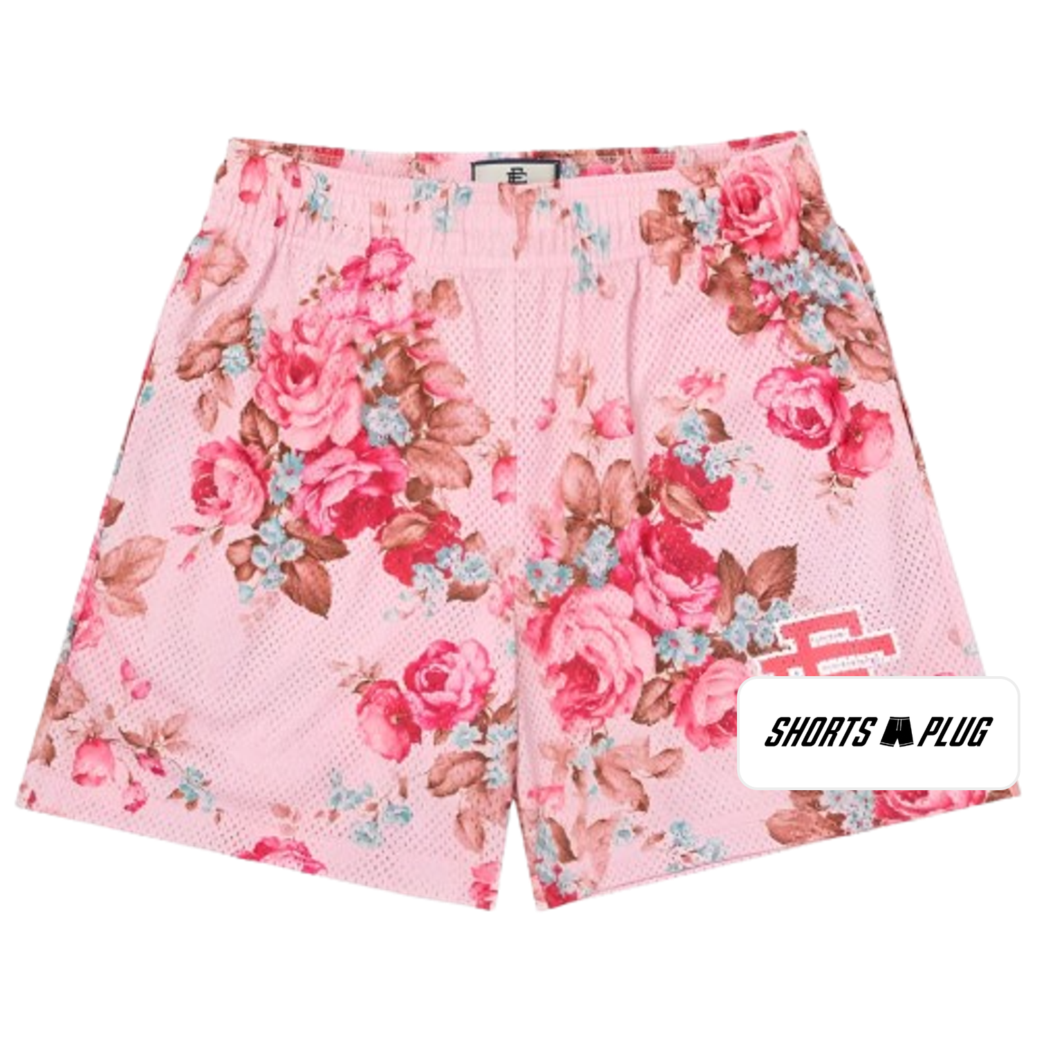 Pink Rose Garden mesh shorts - front product view
