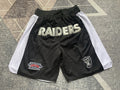 Black Las Vegas Raiders premium basketball shorts, full front view