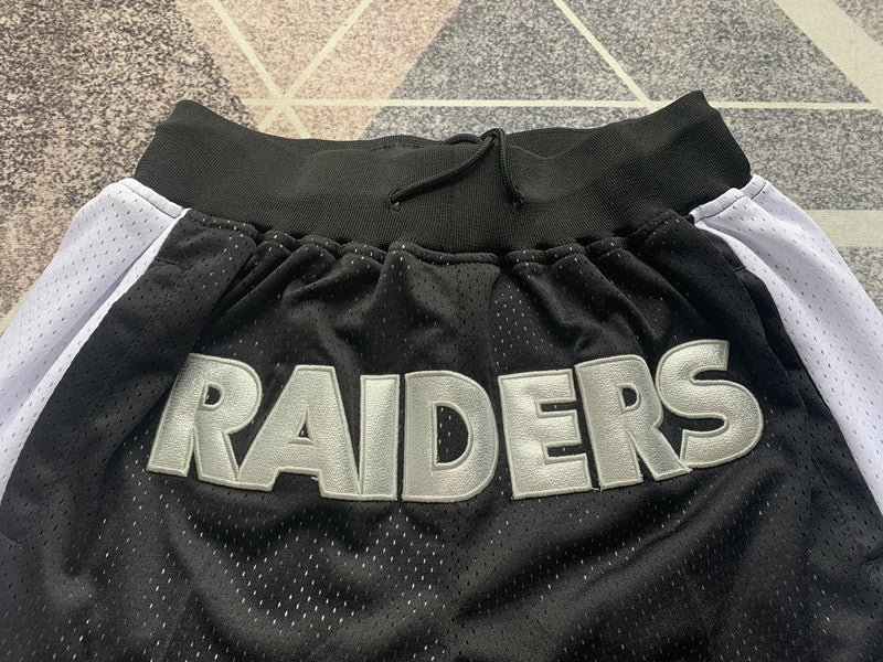 Black Las Vegas Raiders premium basketball shorts, graphic detail