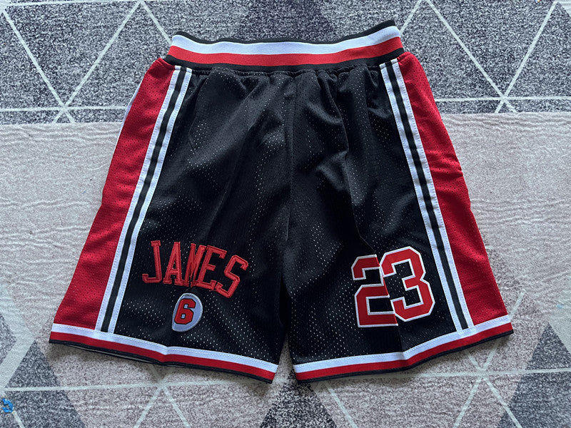 Black Generic Retro premium basketball shorts, full back view