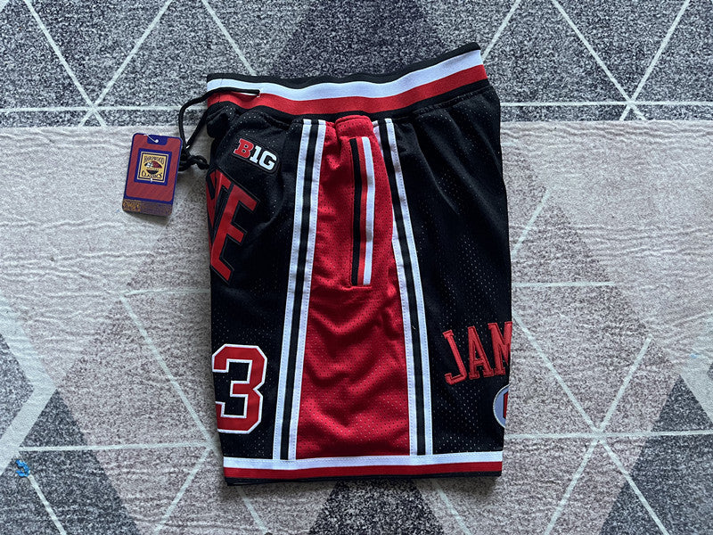 Black Generic Retro premium basketball shorts, side panel detail