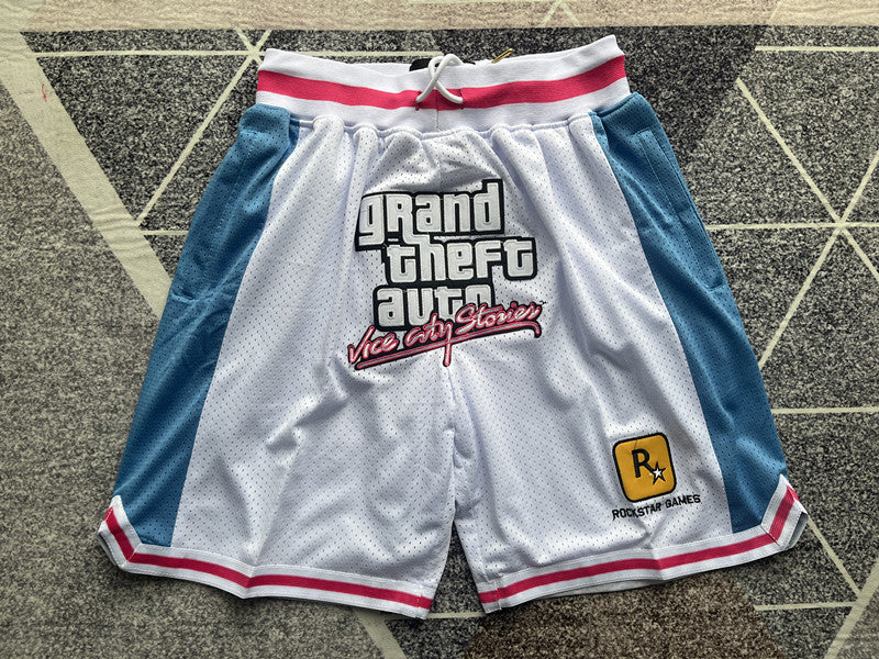 White Robot premium basketball shorts, full front view