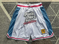 White Robot premium basketball shorts, full front view