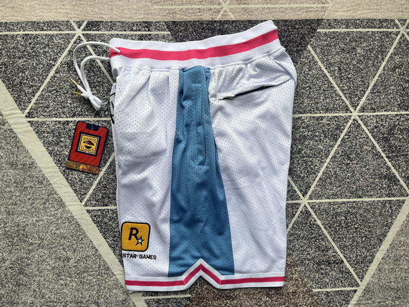 White Robot premium basketball shorts, side panel detail