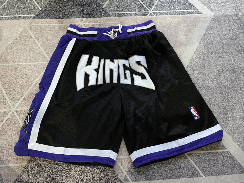 Black Sacramento Kings premium basketball shorts, full front view