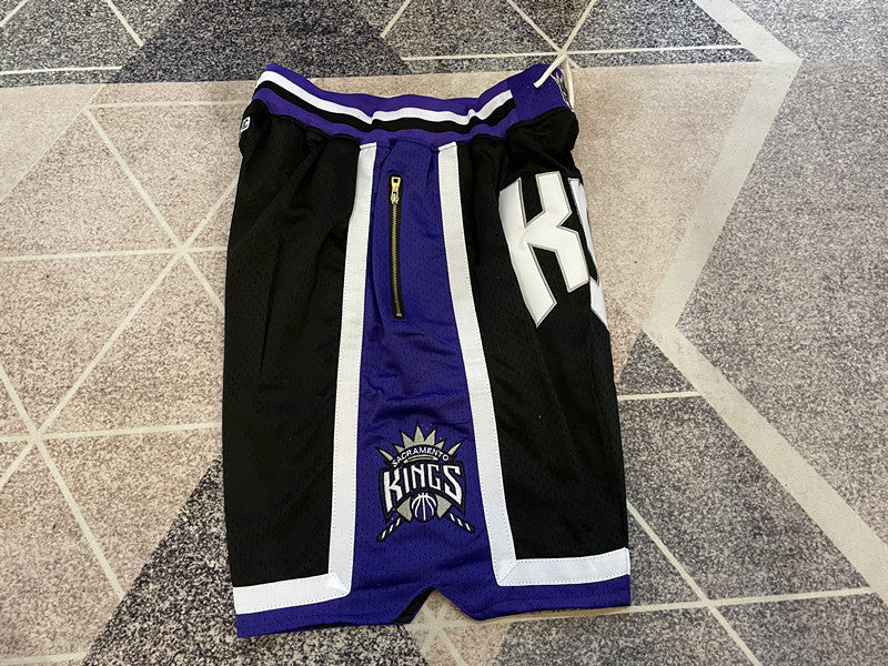 Black Sacramento Kings premium basketball shorts, side panel detail