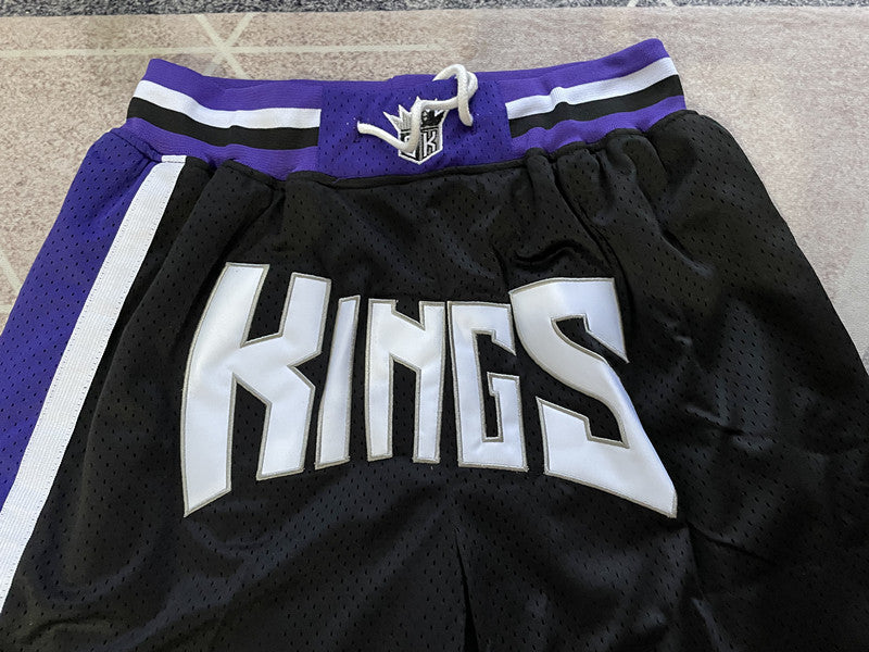 Black Sacramento Kings premium basketball shorts, graphic detail