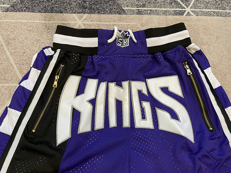 Purple Sacramento Kings premium basketball shorts, waistband and label detail