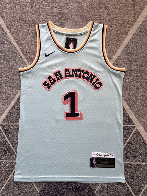 Ice Blue San Antonio Spurs basketball jersey, full front view