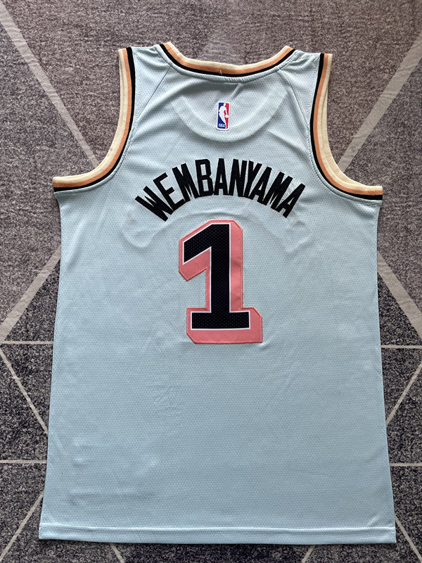 Ice Blue San Antonio Spurs basketball jersey, full back view