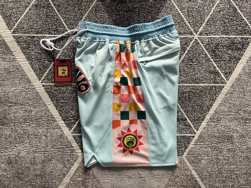 Ice Blue San Antonio Spurs premium basketball shorts, side panel detail