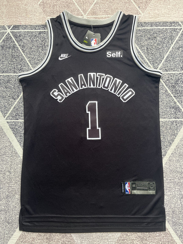 Black San Antonio Spurs basketball jersey, full front view
