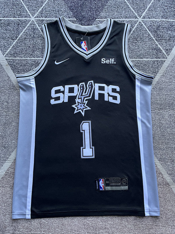 Black San Antonio Spurs basketball jersey, full front view