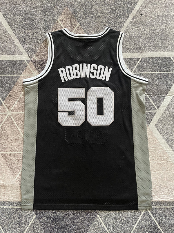 Black San Antonio Spurs basketball jersey, full back view