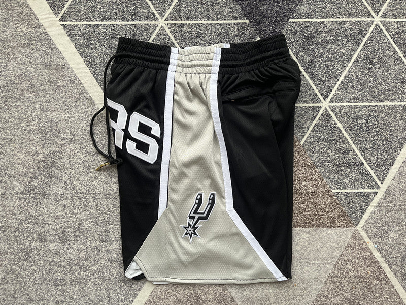 Black San Antonio Spurs premium basketball shorts, side panel detail