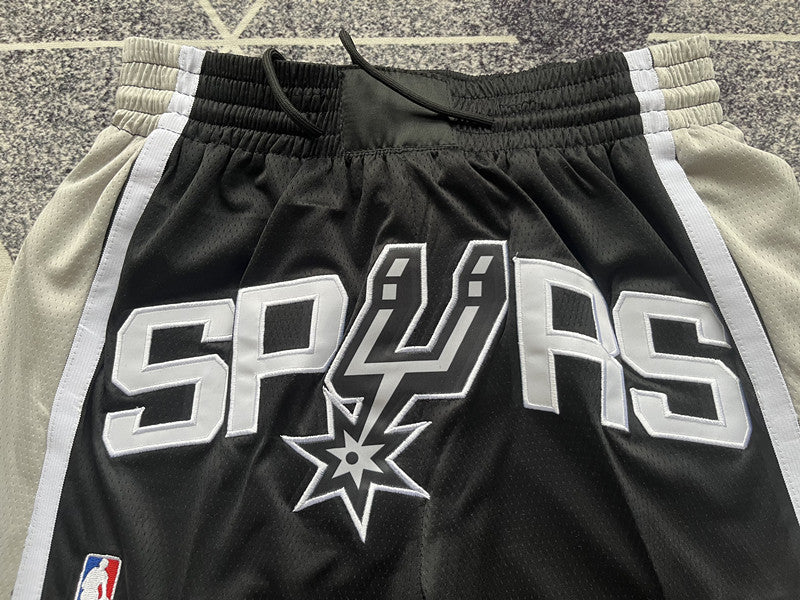 Black San Antonio Spurs premium basketball shorts, waistband and label detail