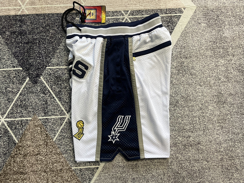 Blue San Antonio Spurs premium basketball shorts, side panel detail