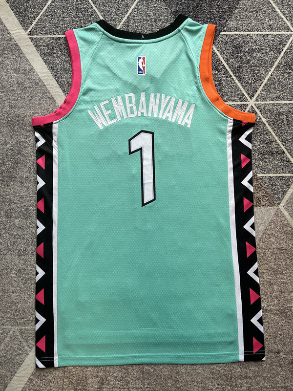 Green San Antonio Spurs basketball jersey, full back view