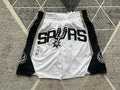 White San Antonio Spurs premium basketball shorts, full front view
